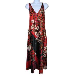 Natori Floral Satin Slip Nightgown Red Black White Large L Made In Philippines